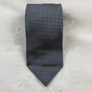 Preswick & Moore Handmade in Italy Navy Blue Geometric 100% Silk Necktie